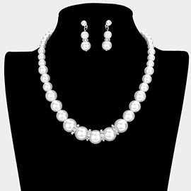 Crystal Detail Pearl Strand Necklace