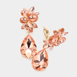 Floral Teardrop Crystal Clip on Evening Earring