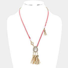 Teardrop Stone Accented Tassel Pendant Necklace