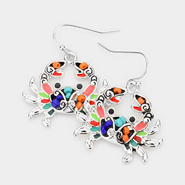 Beaded Metal Crab Dangle Earrings