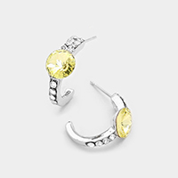 Round Cut Genuine Crystal Half Hoop Earrings