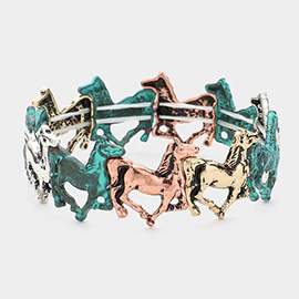 Burnished Metal Horse Link Stretch Bracelet