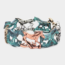 Burnished Metal Horse Link Stretch Bracelet