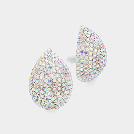 Crystal Rhinestone Teardrop Dome Clip On Earrings