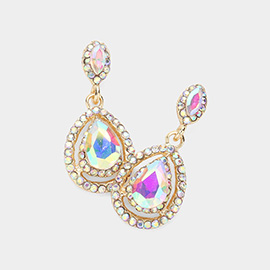 Crystal Rhinestone Pave Trim Teardrop Evening Earrings