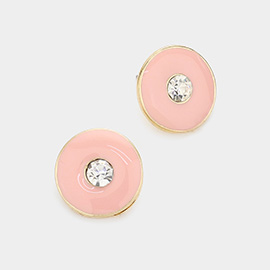 Crystal detail enamel metal stud earrings