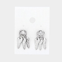 Crystal detail triple metal key drop earrings