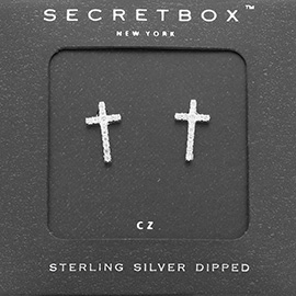 SECRET BOX_Sterling Silver Dipped CZ Cross Stud Earrings