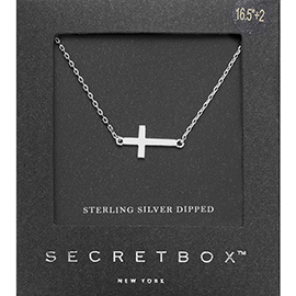 Secret Box _ White Gold Dipped Metal Cross Pendant Necklace