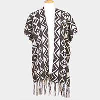 Geometric Pattern Fringe Edge Angora Poncho