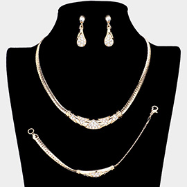 3PCS - Crystal Rhinestone Metal Necklace Jewelry Set