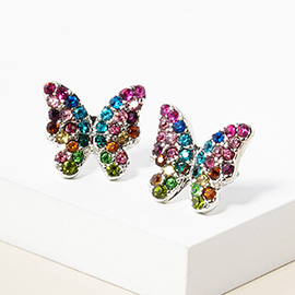 Rhinestone Pave Butterfly Stud Earrings