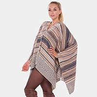 Geometric stripe lace up detail poncho