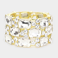 Emerald cut crystal rhinestone stretch bracelet