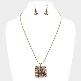 Antique Square Metal Anchor Pendant Necklace