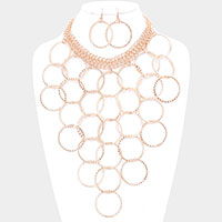 Metal multi-hoop link bib necklace