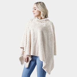 Stripe Pattern Faux Fur Poncho