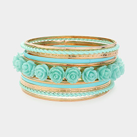 11PCS - Resin Rose Stack Bangle Bracelets