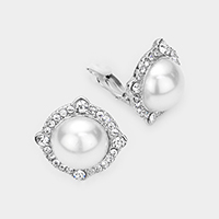 Crystal Pearl Clip On Earrings