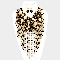 Pearl strand fringe bib necklace