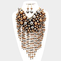 Pearl strand fringe bib necklace