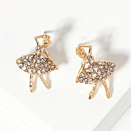 Crystal Paved Ballerina Girl Stud Earrings