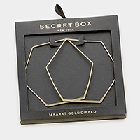 Secret box _ 14K gold dipped hexagon hoop earrings