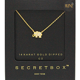 SECRET BOX_14K Gold Dipped CZ Stone Paved Elephant Pendant Necklace