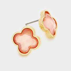 Quatrefoil Clover Stone Stud Earrings