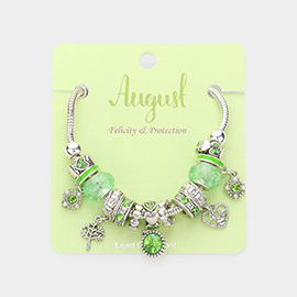 August - Birthstone Heart Charm Multi Beaded Bracelet