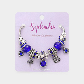 September - Birthstone Heart Charm Multi Beaded Bracelet