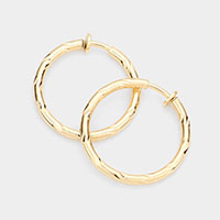 Hypoallergenic Textured Metal Clip On Hoop Earrings