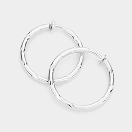 1.25 Inch Textured Metal Clip On Hoop Earrings