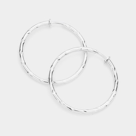 1.75 Inch Textured Metal Clip On Hoop Earrings