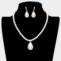 Teardrop Pendant Pearl Strand Necklace