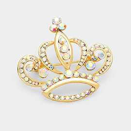 Stone Embellished Crown Pin Brooch