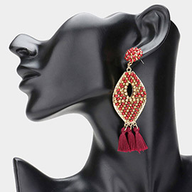 Embellished Bead Drop Triple Tassel Earrings