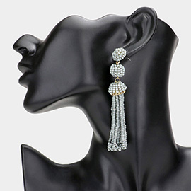 Beaded Ball Drop Tassel Earrings