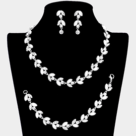 3PCS Crystal Rhinestone Pearl Leaf Cluster Necklace Set