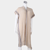 Soft Knit Tassel Fringe Half Sleeves Poncho