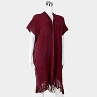 Soft Knit Tassel Fringe Half Sleeve Poncho