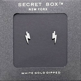 SECRET BOX_White Gold Dipped Lightning Stud Earrings