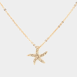 Rhinestone Paved Starfish Pendant Necklace