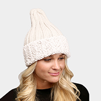 Faux Fur Trim Knit Beanie