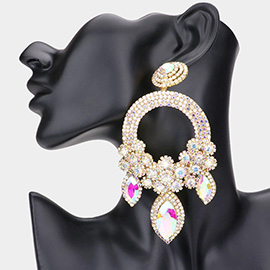 Oversized Marquise Triple Flower Chandelier Evening Earring