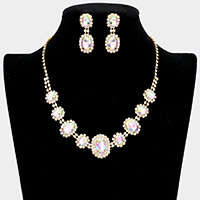 Oval Stone Accented Rhinestone Trimmed Necklace