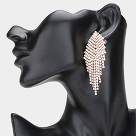 Pave Crystal Rhinestone Fringe Clip on Evening Earrings