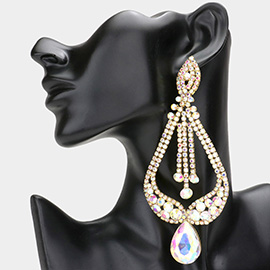 Oversized Pave Glass Teardrop Chandelier Evening Earrings