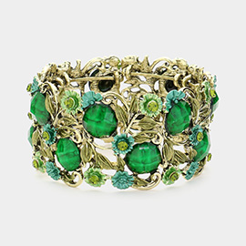 Stone Flower Leaf Cluster Evening Cuff Bracelet