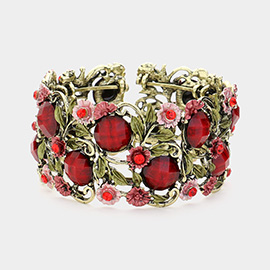 Stone Flower Leaf Cluster Evening Cuff Bracelet